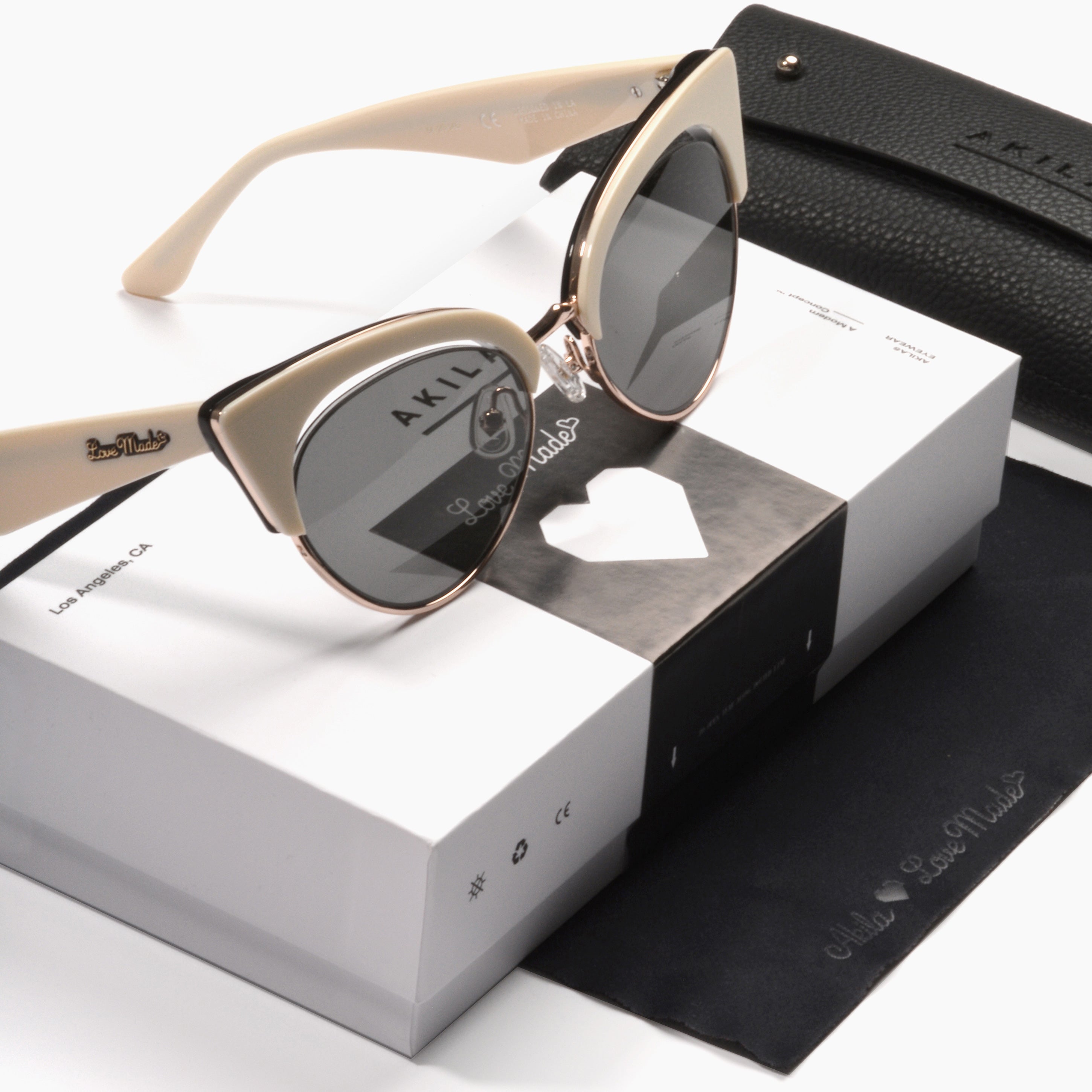 Akita.la X love made white sunglasses Akila x Love Made Cat Eye Sunglasses - Ivory – LOVE MADE main image 2